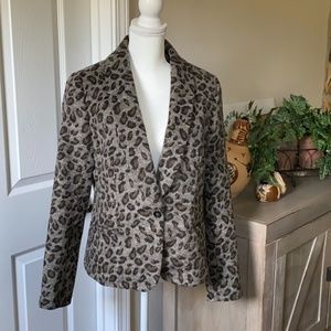 Loft Leopard Print Gray Brown Single Button Blazer Size L